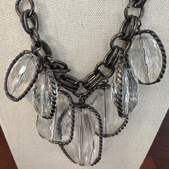 QVC Necklace Gunmetal Acrylic Crystals Chunky Statement Retro Funky Unique - Picture 2 of 8